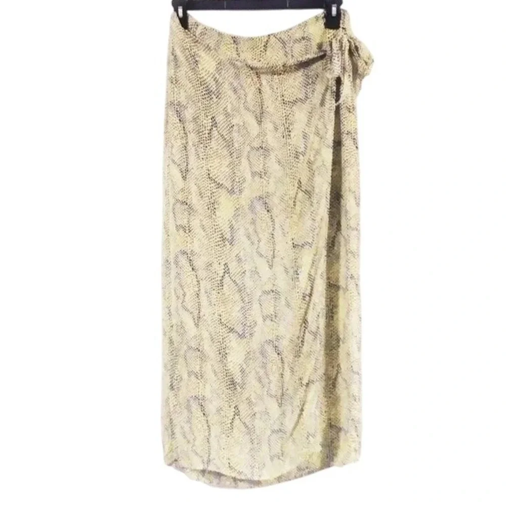 Russell Kemp Snakeskin Wrap Midi Skirt Yellow Green Black Size 12 Made in‎ USA